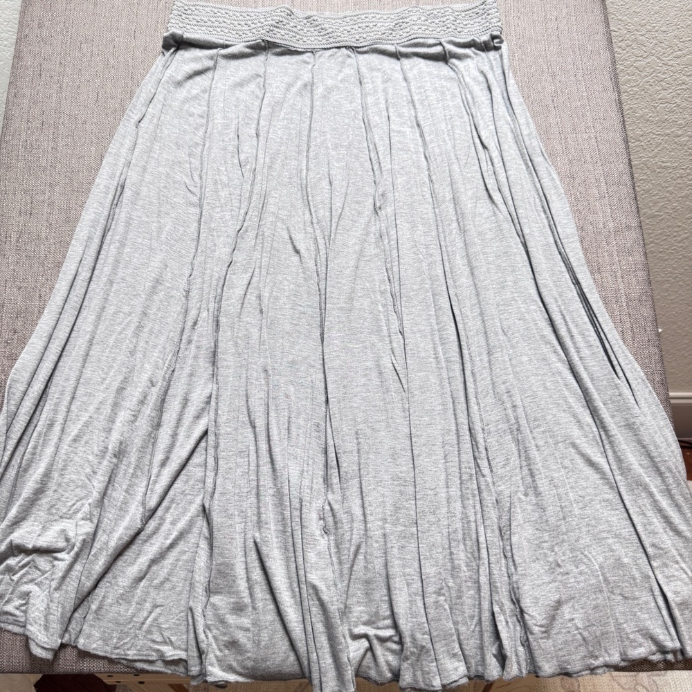 Soft Surroundings Gray Heathered Jersey Knit Maxi Skirt Crochet Waist XL